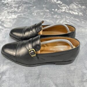 Men yanko Black leather loafers with gold buckle size 10 EE